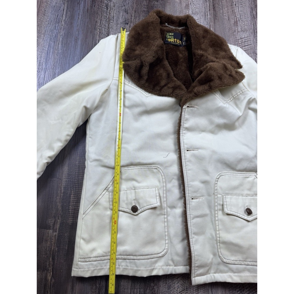 Vtg Silton California Western Canvas Faux Fur Barn Coat Men Size 40 White Rugged - Picture 7 of 12